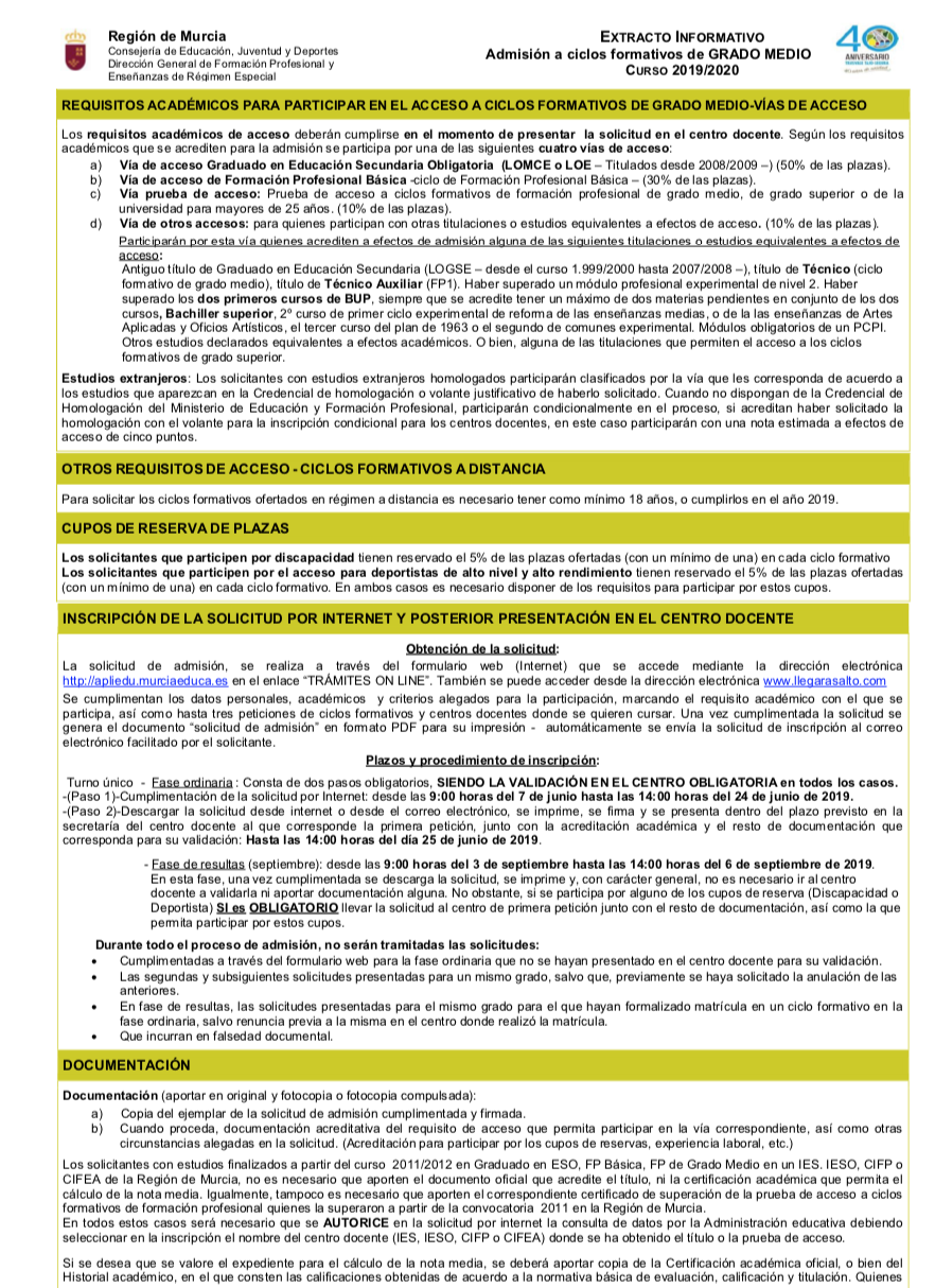 Extracto Informativo Admision a CF